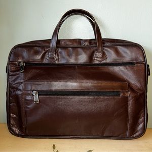 Winn Brown Leather Zip Top Briefcase Bag